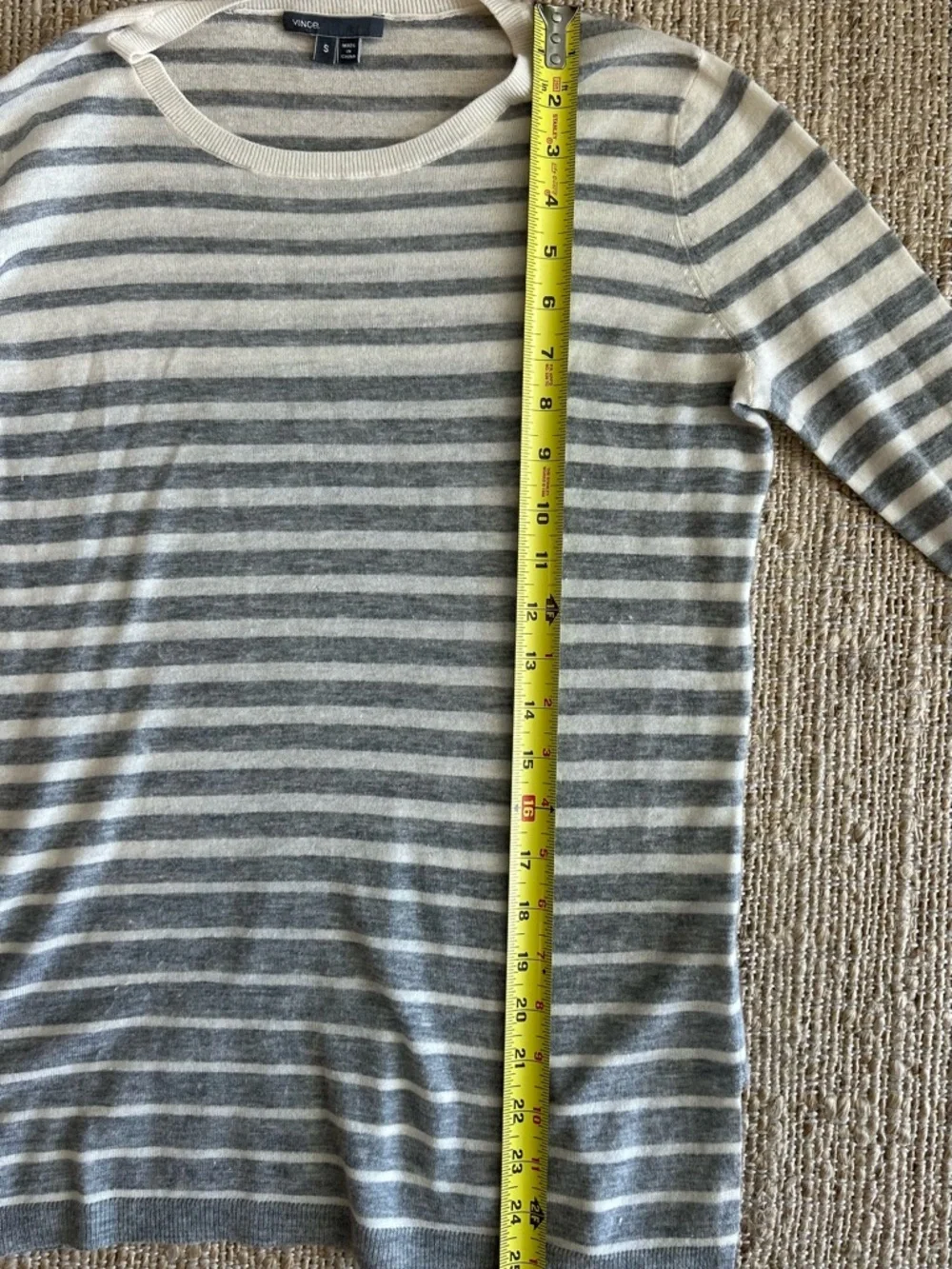 Vince Gray & White Striped Lightweight Crewneck Sweater - Picture 5 of 8